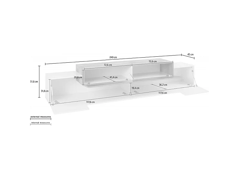 Mobile Porta TV Coro 240 – Bianco Lucido e Acero Pereira