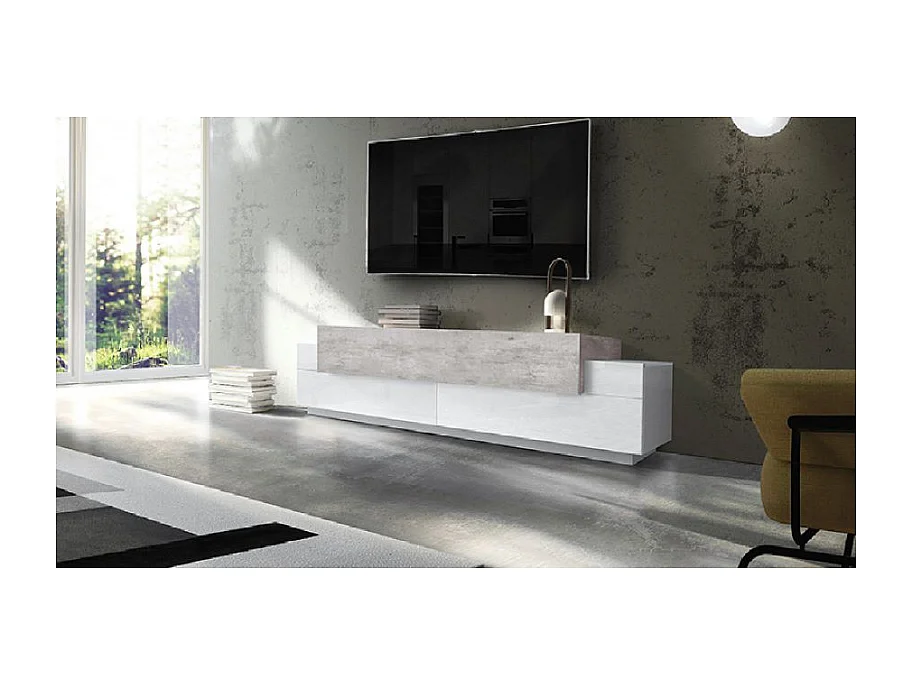 Mobile Porta TV Coro 200 – Bianco Lucido e Cemento