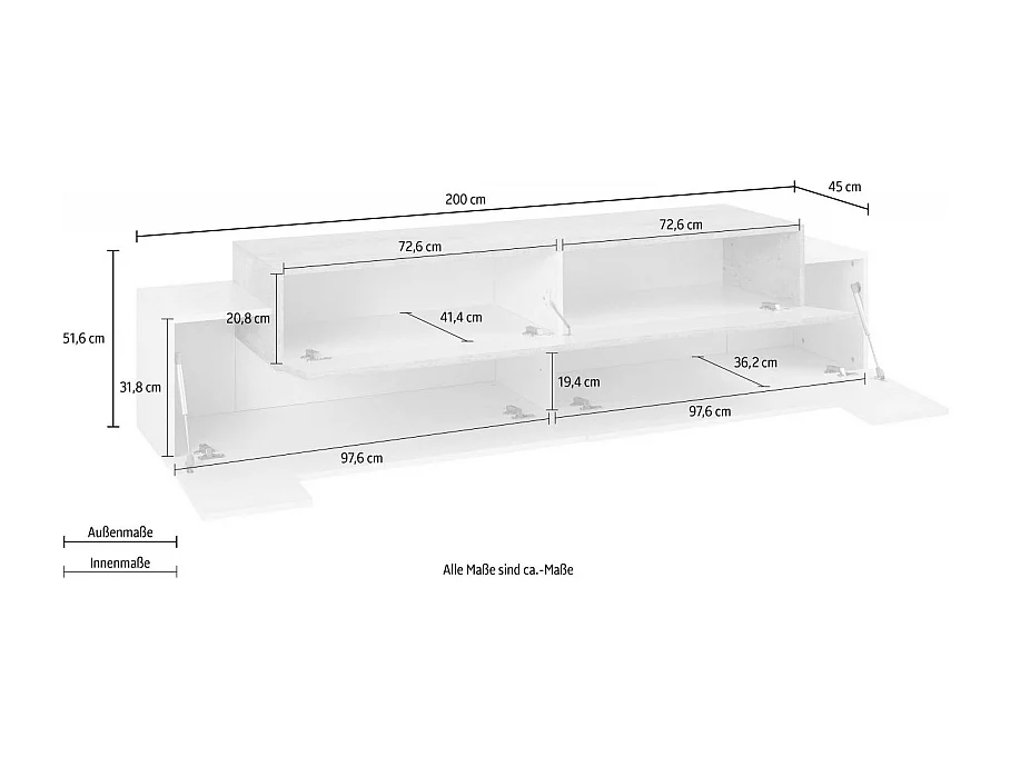 Mobile Porta TV Coro 200 – Bianco Lucido e Cemento