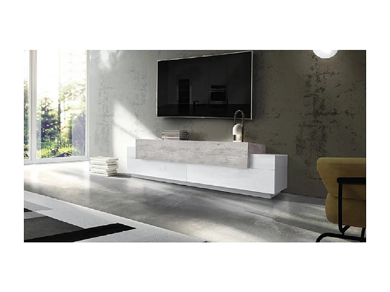 Mobile Porta TV Coro 200 – Bianco Lucido e Cemento