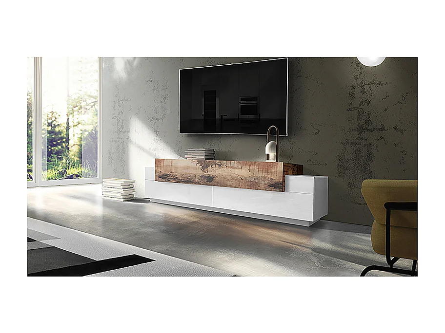 Mobile Porta TV Coro 200 – Bianco Lucido e Acero Pereira