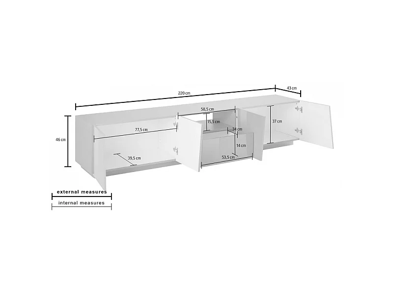 Mobile Porta TV Vega 220 – 4 ante/1 cassetto – Bianco Lucido