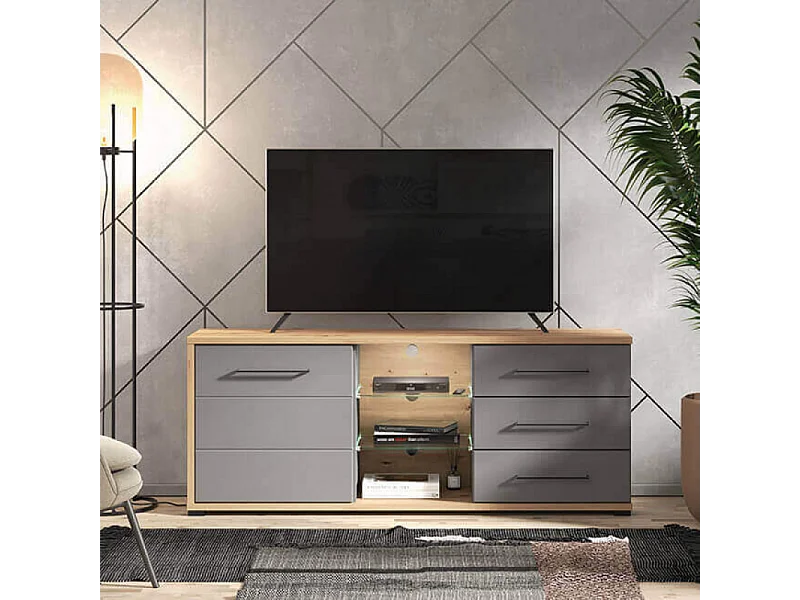 MOBILE PORTA TV LISABON TV ROVERE ARTIGIANO E GRIGIO GRAFITE