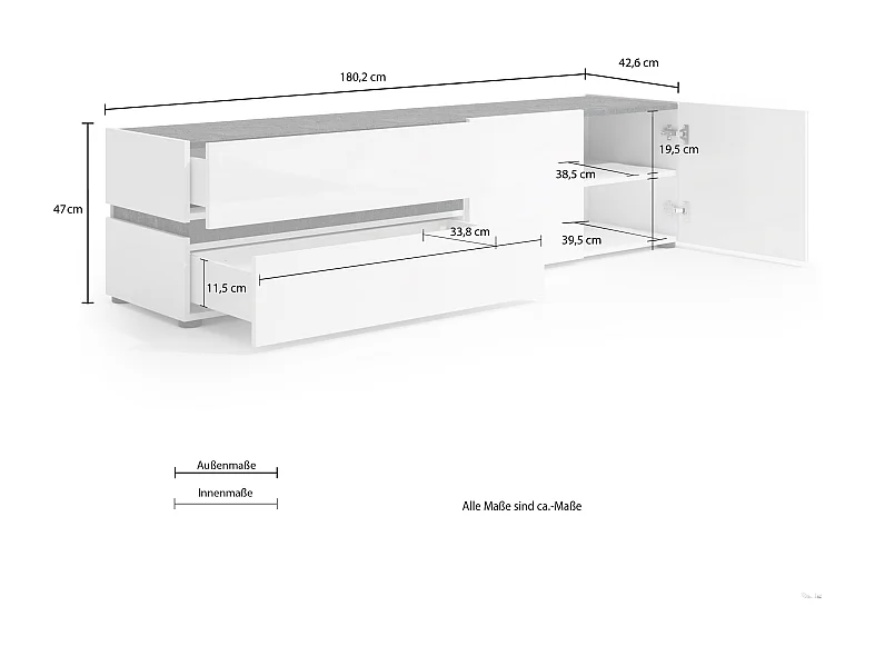 TV Lowboard con 2 ante e 2 cassetti BOB made in Italy