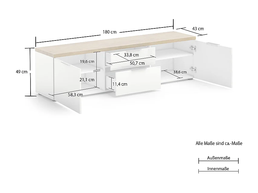 TV Lowboard 180 con 2 cassetti e 2 ante IDEA 24 made in Italy