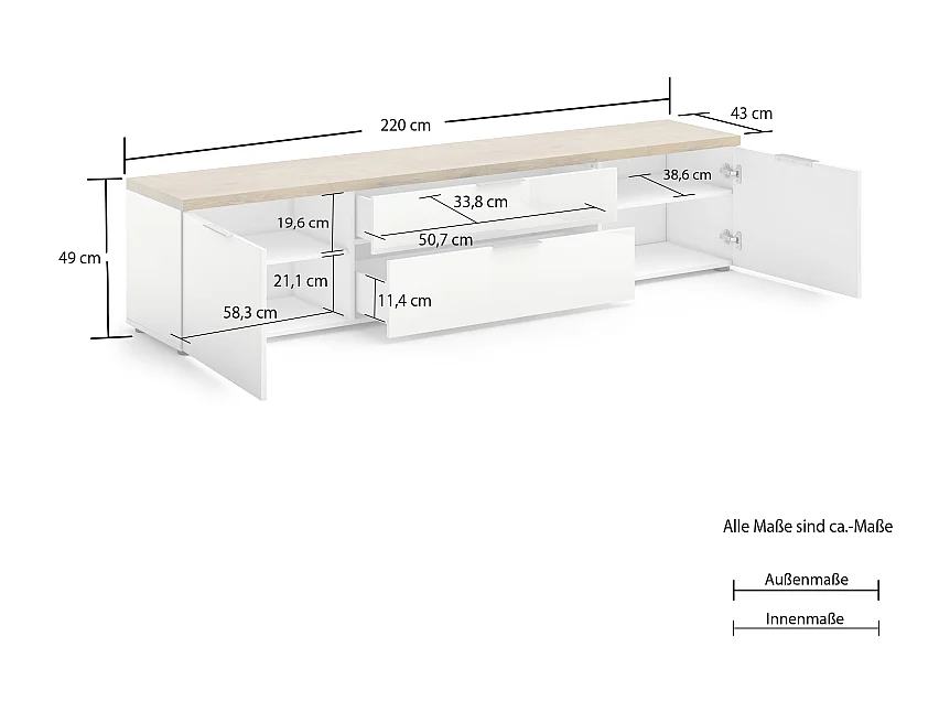 TV Lowboard 220 con 2cassetti e 2 ante IDEA 24 made in Italy