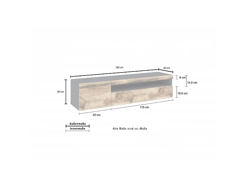 Mobile Porta TV Daiquiri – 155cm – Ardesia e Acero Pereira