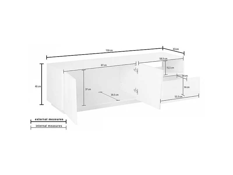 Mobile Porta TV Vega 150 – 2 ante/1 cassetto – Ardesia