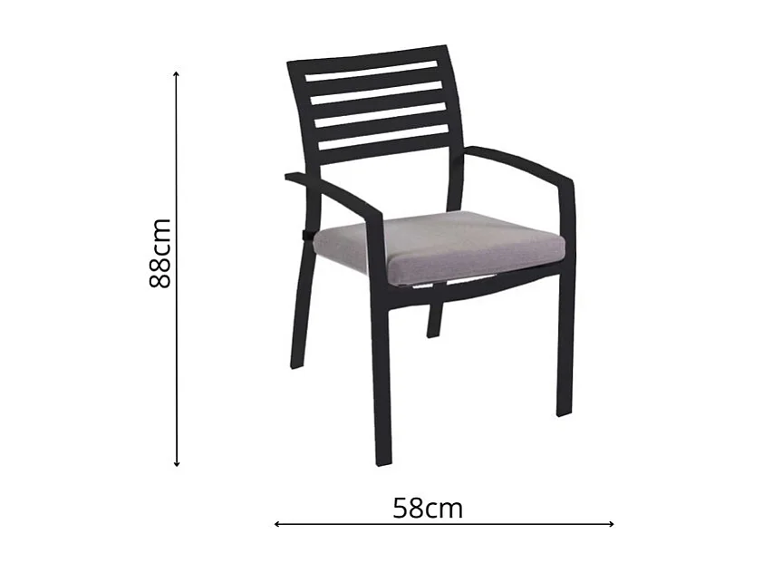 Poltrona alluminio boston antracite con cuscino grigio cm58x57h88