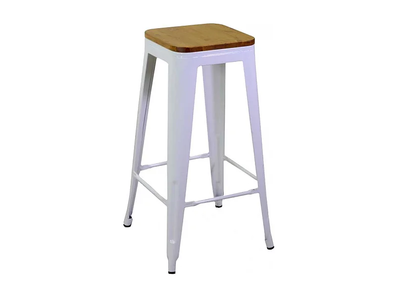 Sgabello ferro new bristol bianco antico seduta legno cm 42x42h76