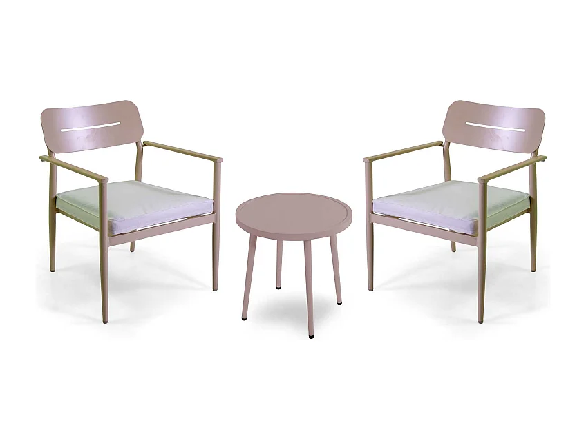 Poltrona alluminio Ibiza 2 pezzi con tavolino tondo beige