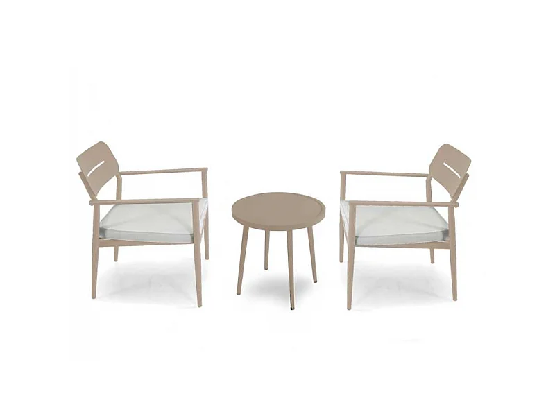 Poltrona alluminio Ibiza 2 pezzi con tavolino tondo beige