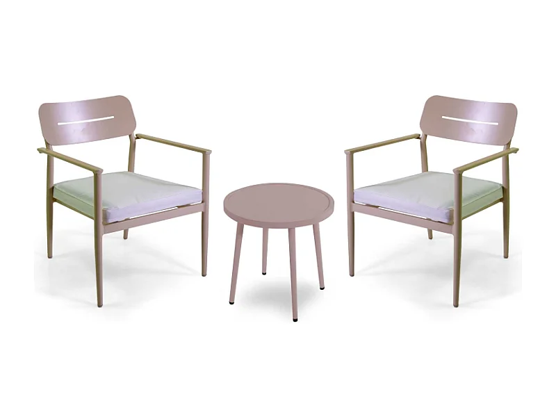 Poltrona alluminio Ibiza 2 pezzi con tavolino tondo beige