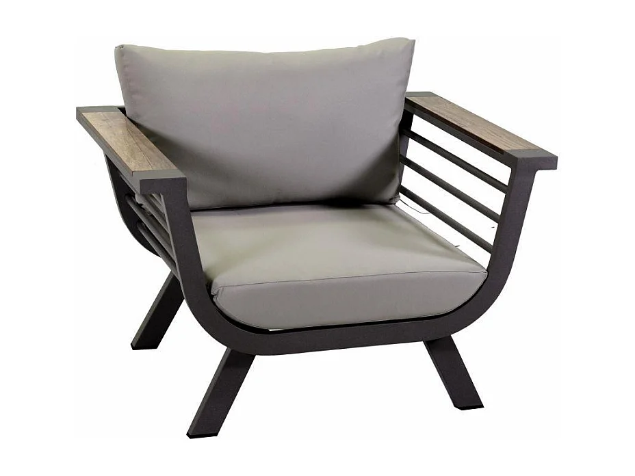 Salotto alluminio Riverside tortora 3 posti con cuscini crema (bracciolo in hpl)