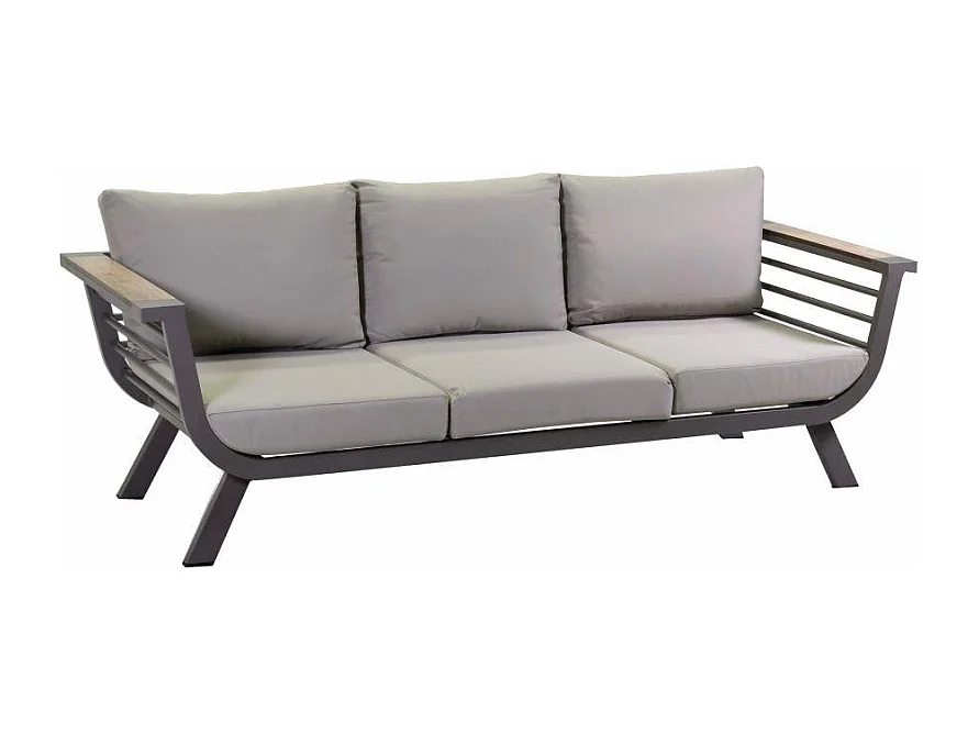 Salotto alluminio Riverside tortora 3 posti con cuscini crema (bracciolo in hpl)