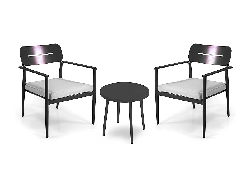 Poltrona alluminio Ibiza 2 pezzi con tavolino tondo antracite