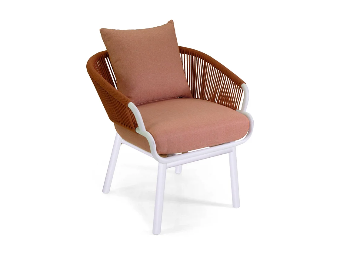 Poltrona alluminio Honolulu bianco con cuscini corallo cm 62x67,5h80