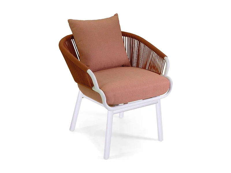 Poltrona alluminio Honolulu bianco con cuscini corallo cm 62x67,5h80