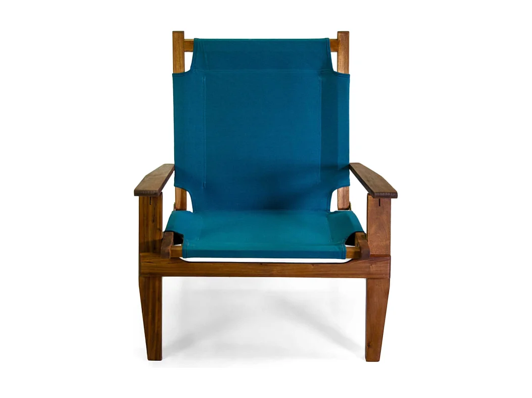 Poltrona legno Diane con tessuto blu cm 76x89h91