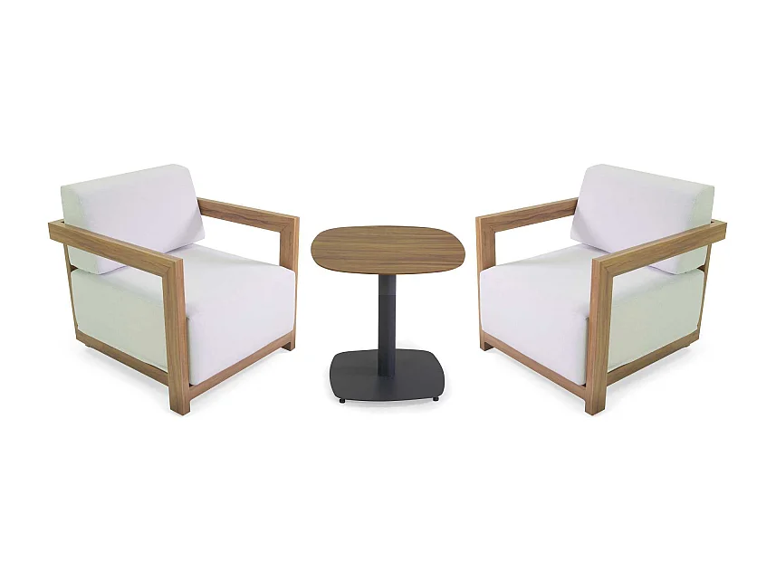 Salotto alluminio Frederik effetto legno con cuscini bianco 3 pezzi