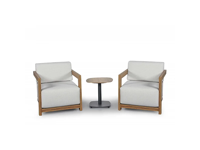 Salotto alluminio Frederik effetto legno con cuscini bianco 3 pezzi