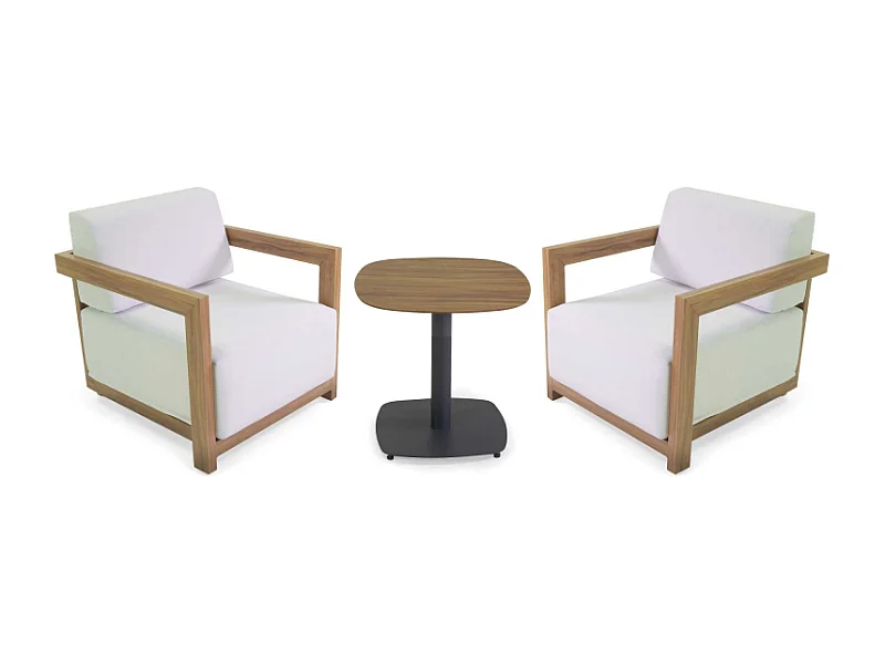 Salotto alluminio Frederik effetto legno con cuscini bianco 3 pezzi