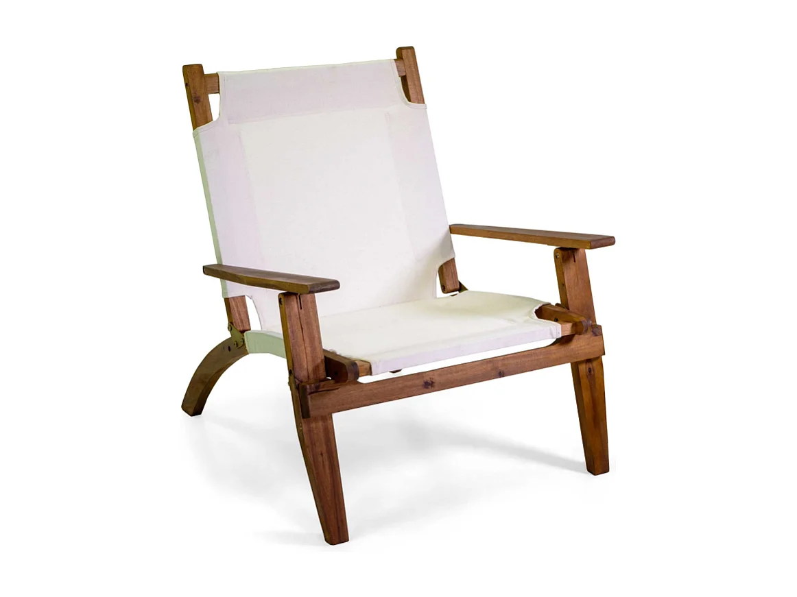 Poltrona legno Diane con tessuto ecru' cm 76x89h91