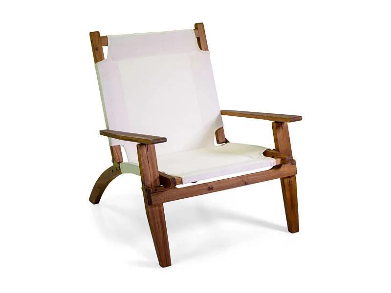 Poltrona legno Diane con tessuto ecru' cm 76x89h91