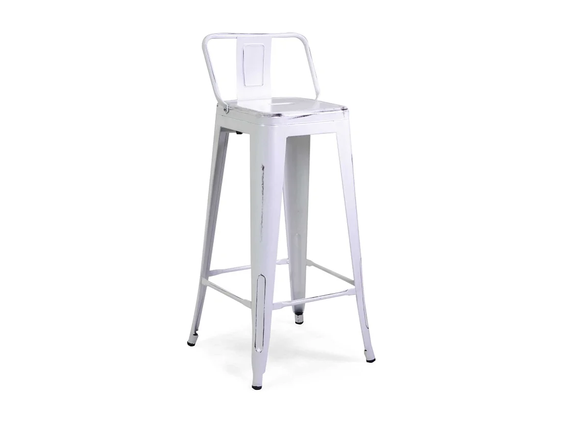 Sgabello ferro new bristol bianco antico con schienale cm 42x42h94