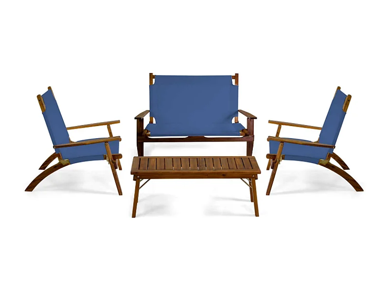 Salotto legno Diane 2 posti con tessuto blu