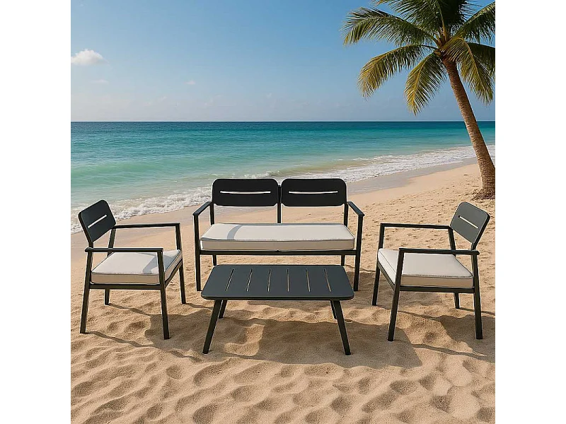 Salotto alluminio Ibiza 2 posti antracite con cuscini crema