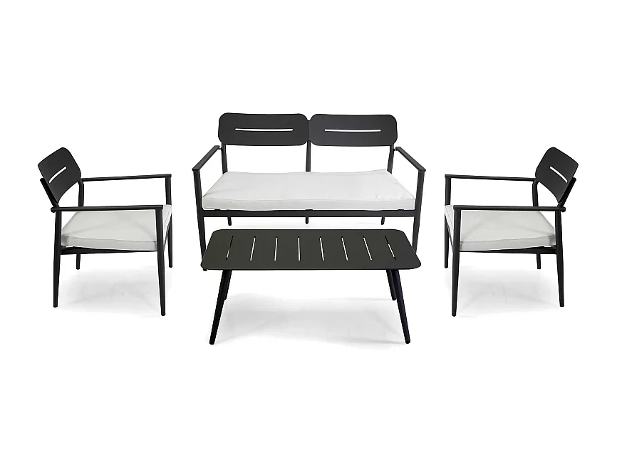 Salotto alluminio Ibiza 2 posti antracite con cuscini crema