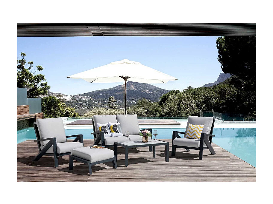 Salotto alluminio Miller 2 posti antracite con cuscini grigio chiaro 6 pezzi