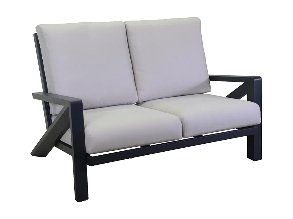 Salotto alluminio Miller 2 posti antracite con cuscini grigio chiaro 6 pezzi