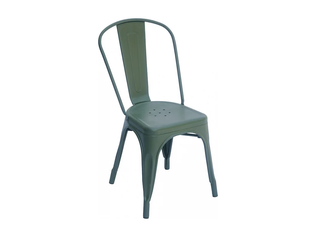 Set Di 4 Sedie Lamiera Impilabile Verde Militare Moia