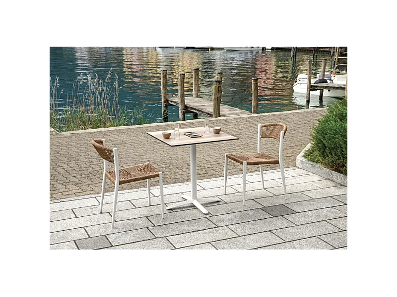 Set Di 2 Sedie Milano Contract Senza Braccioli In Alluminio Bianco E Corda Paglia Moia