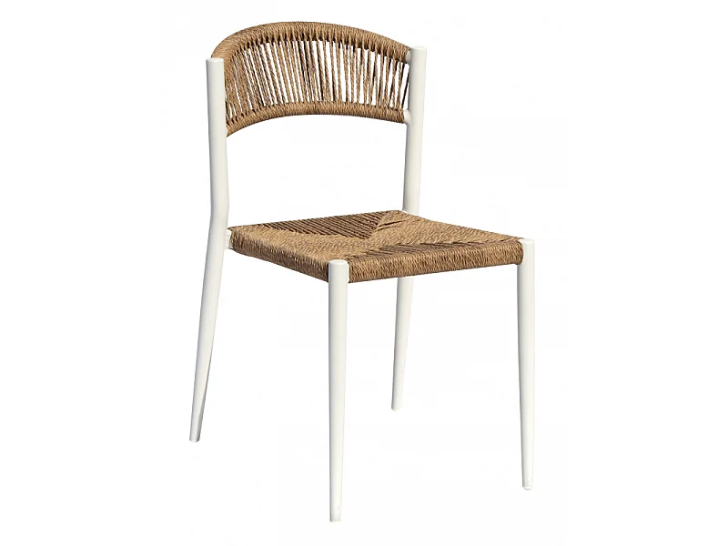 Set Di 2 Sedie Milano Contract Senza Braccioli In Alluminio Bianco E Corda Paglia Moia