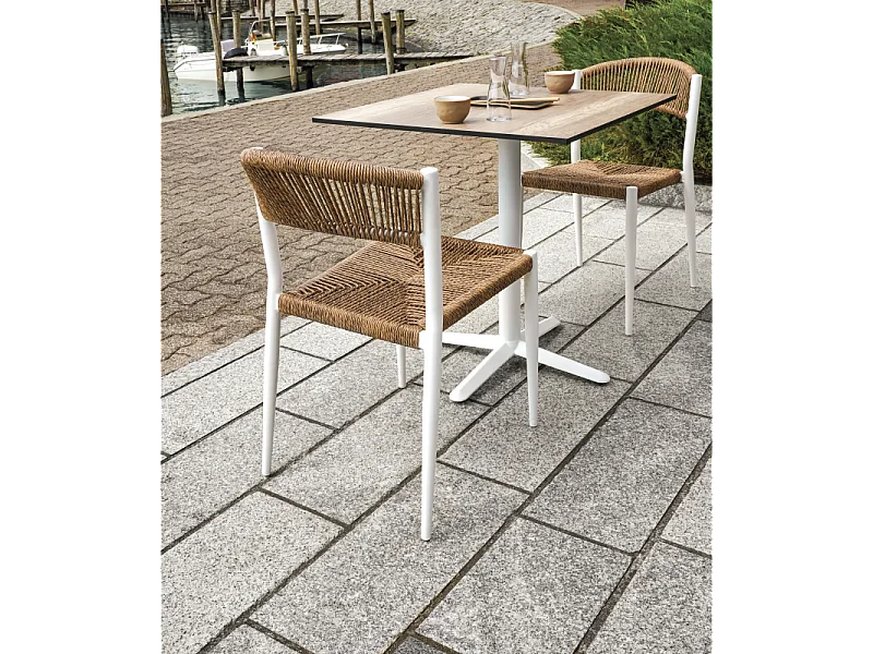 Set Di 2 Sedie Milano Contract Senza Braccioli In Alluminio Bianco E Corda Paglia Moia