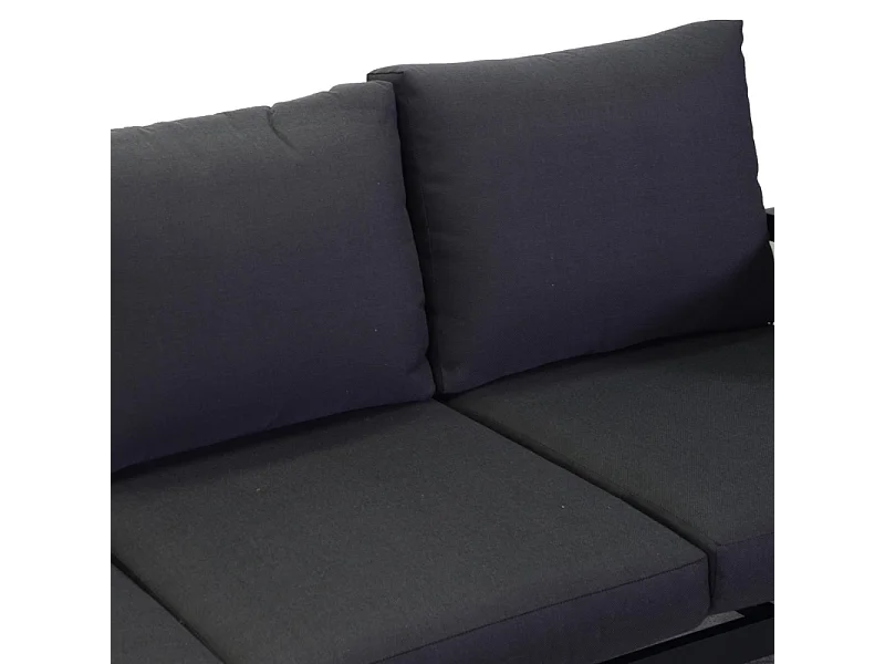 Salotto alluminio Idaho corda 3p antracite con cuscini grigio top tavolo legno