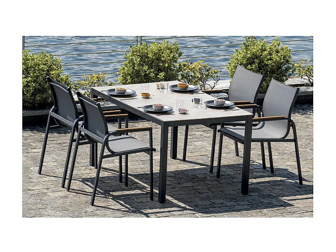 Garten-Set mit Glastisch und 4 Stühlen Tarquinia - Anthrazit