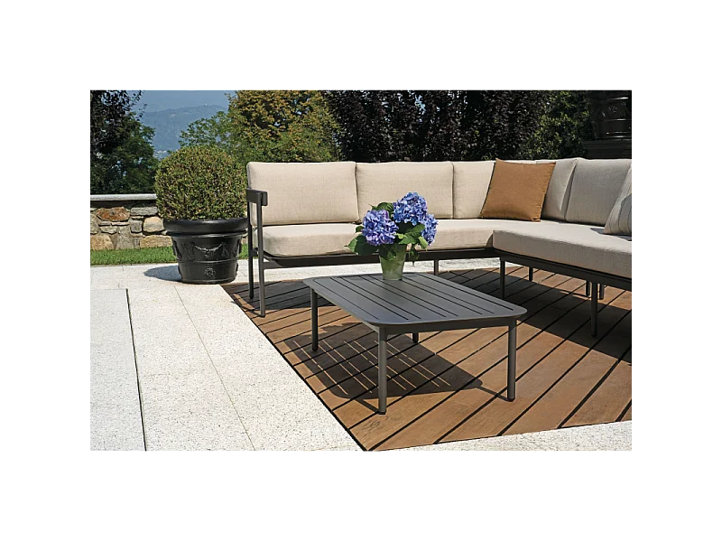 Salotto Angolare Torvaianica In Alluminio Antracite - Due Pillow Ruggine E Uno A Righe Moia