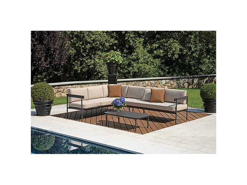 Salotto Angolare Torvaianica In Alluminio Antracite - Due Pillow Ruggine E Uno A Righe Moia