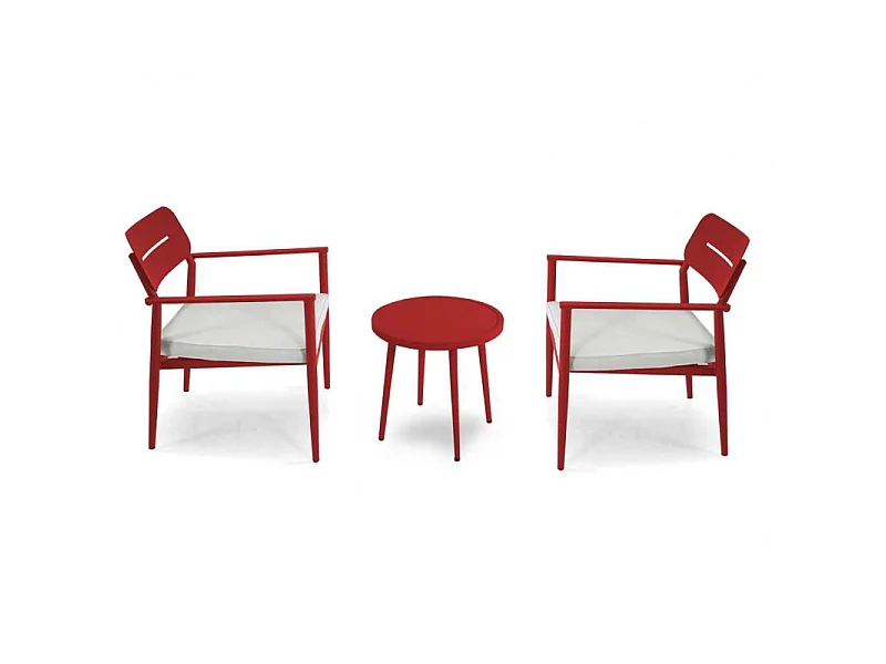Poltrona alluminio Ibiza 2 pezzi con tavolino tondo rosso terracotta