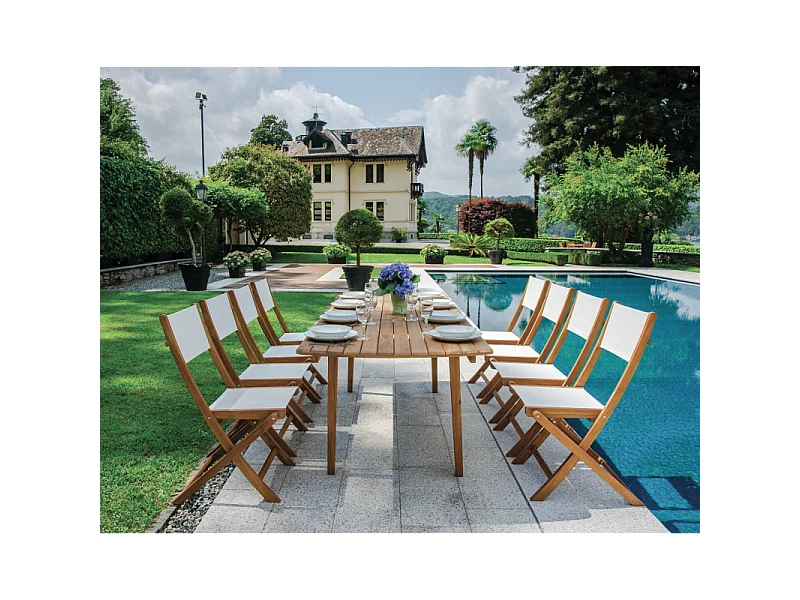 Silla plegable de madera asiento de textilene blanco para jardín exterior Hiva