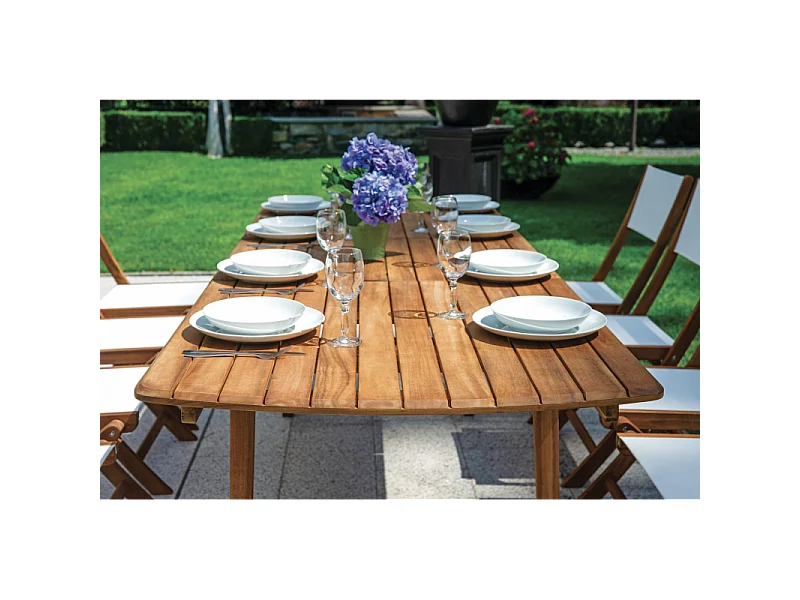 Silla plegable de madera asiento de textilene blanco para jardín exterior Hiva