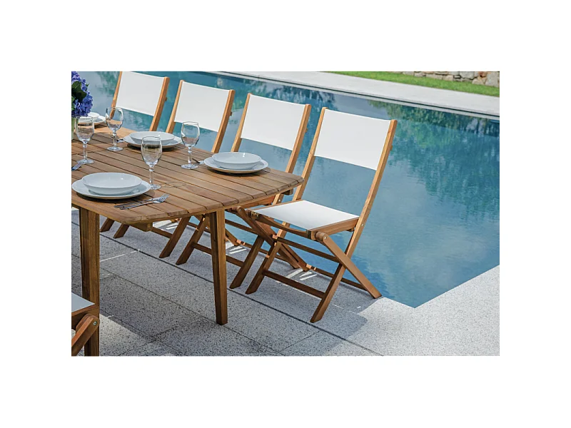 Silla plegable de madera asiento de textilene blanco para jardín exterior Hiva