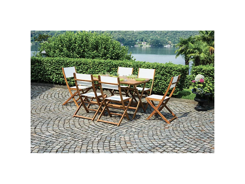 Holzklappstuhl weiß textilene Sitz Outdoor Garten Hiva