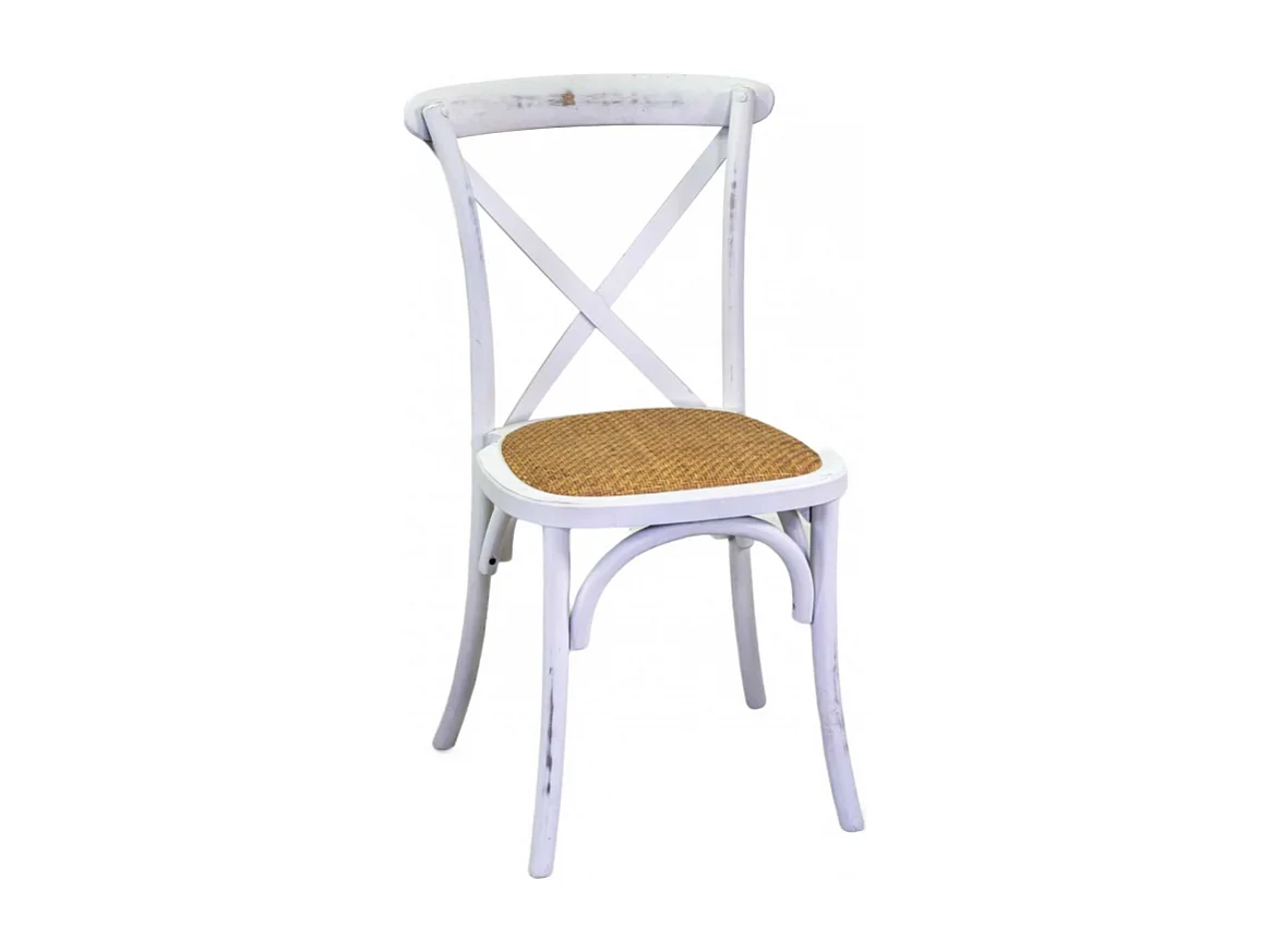 Sedia legno cross bianco antico seduta intreccio impilabile cm 50x50h46,5/88