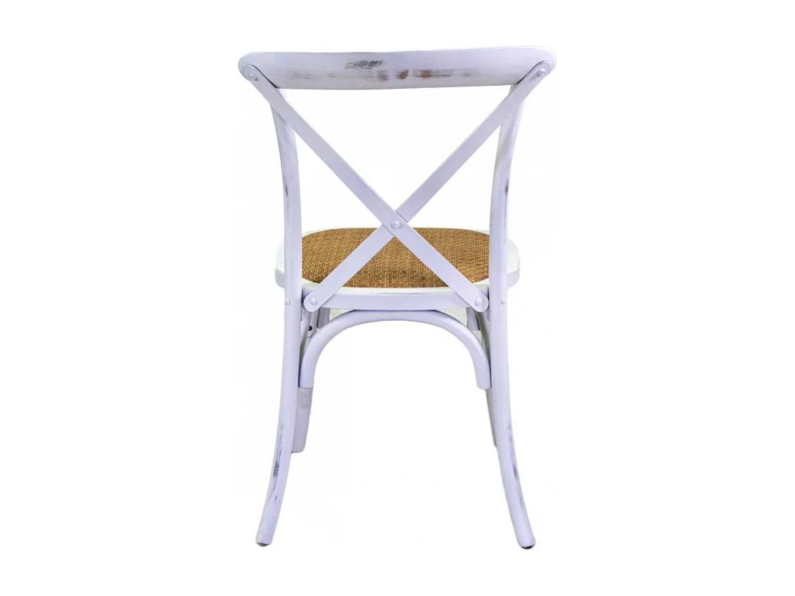 Sedia legno cross bianco antico seduta intreccio impilabile cm 50x50h46,5/88