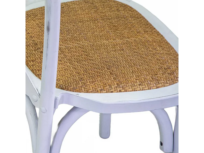 Sedia legno cross bianco antico seduta intreccio impilabile cm 50x50h46,5/88